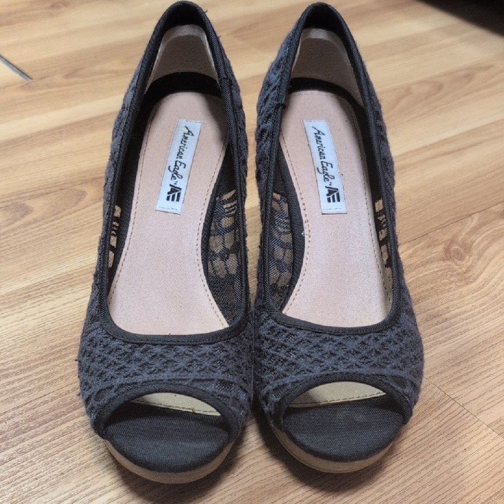 American Eagle Outfitters Black Mesh Peep Toe Heels